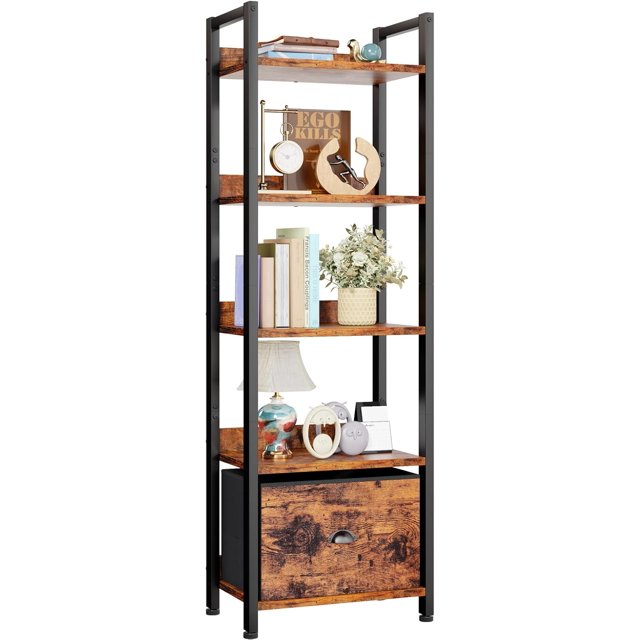 5 Tier Bookshelf with Drawer,Display Standing Shelf Unit for Bedroom
