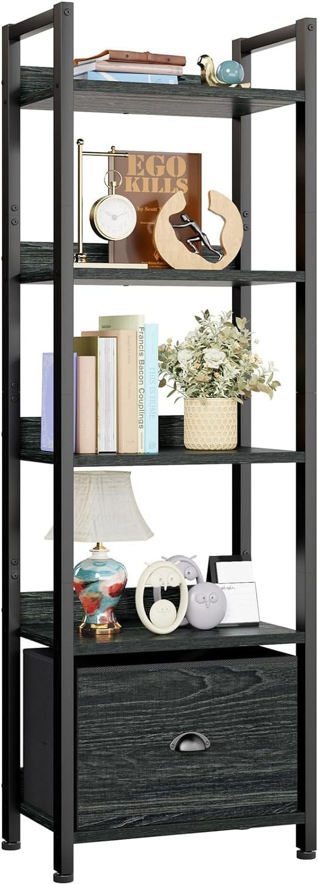 HOMBAZAAR Bookshelf,Small Industrial Bookshelf With Engineered Wood Shelves,3 Tier Shelf Bookcase With Metal Frame,Short Book Shelf For Living Room,Small Space And Office,Rustic Brown - View #2