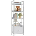 thumbnail image 1 of Bookshelf with Drawer, Tall Narrow Bookcase with Shelves, Wood and Metal Bookshelves Storage Organizer, Industrial Display Standing Shelf Unit for Bedroom, Living Room, 1 of 7