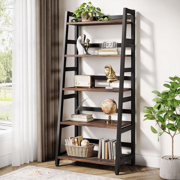 Tribesigns 5-Tier Bookshelf Industrial Bookcase, 5 Shelf Ladder Book Storage Organizer for Living Room, Home Office