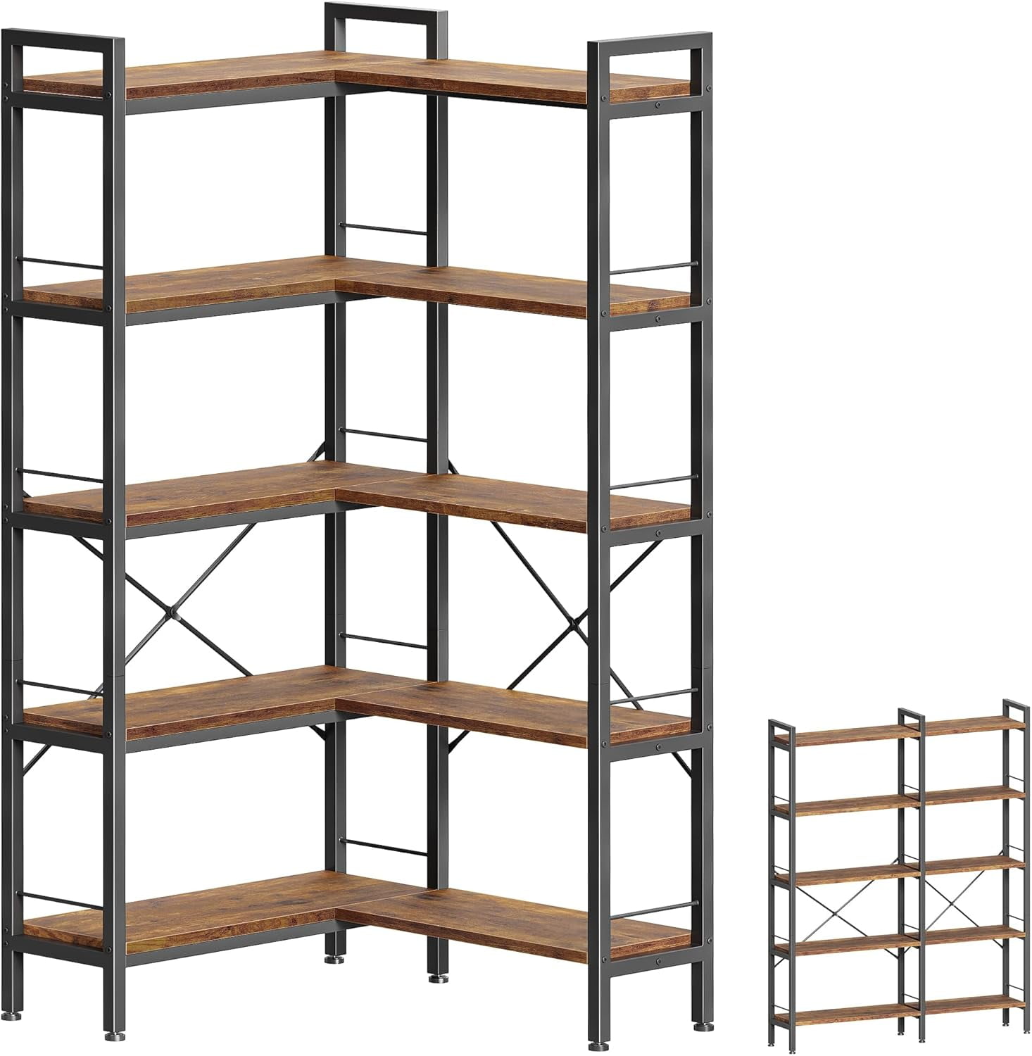 5 Tier Bookshelf, L Shaped Corner Bookshelf with 10 Open Shelves, 49.4 ...