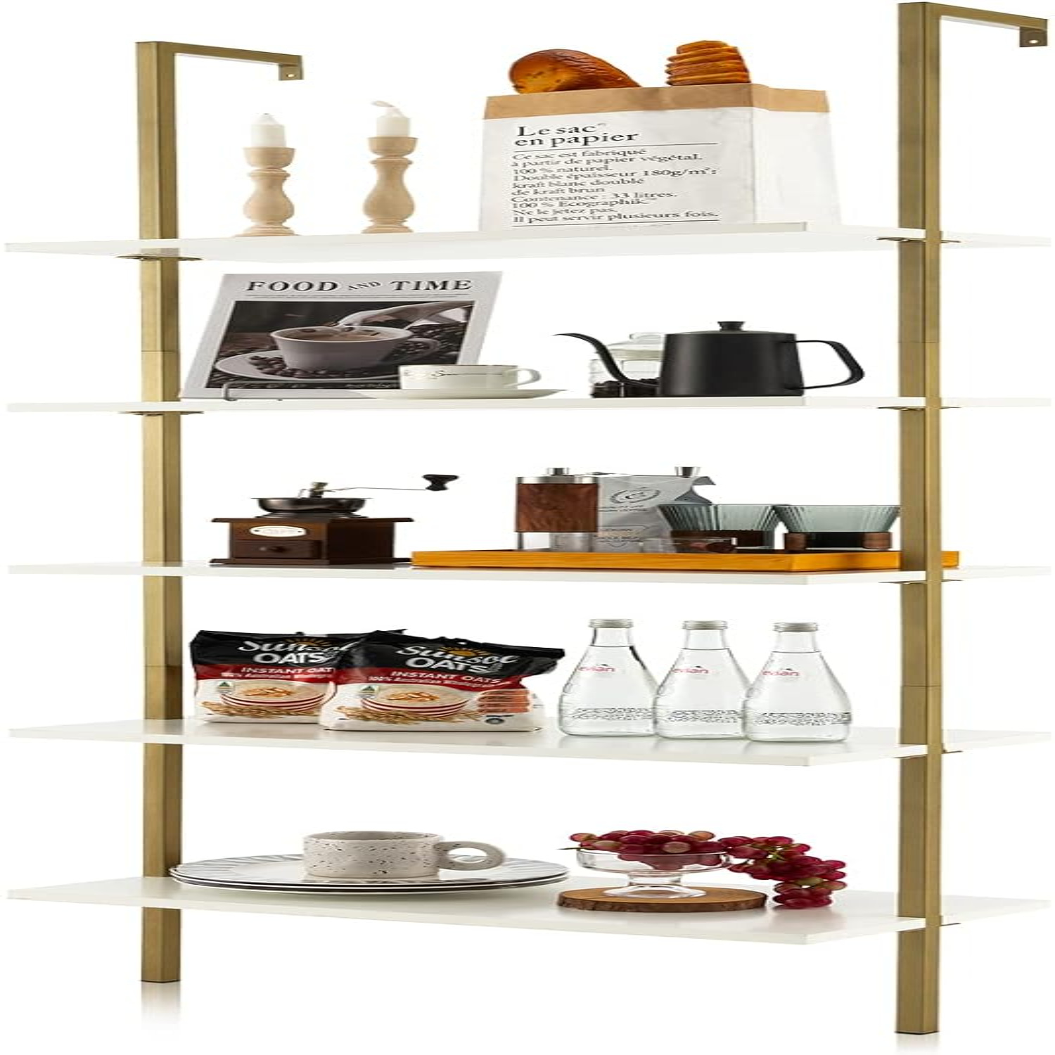 5Tier Bookshelf Modern Wall Mounted Ladder 5 Tiers Wood Open Bookcase