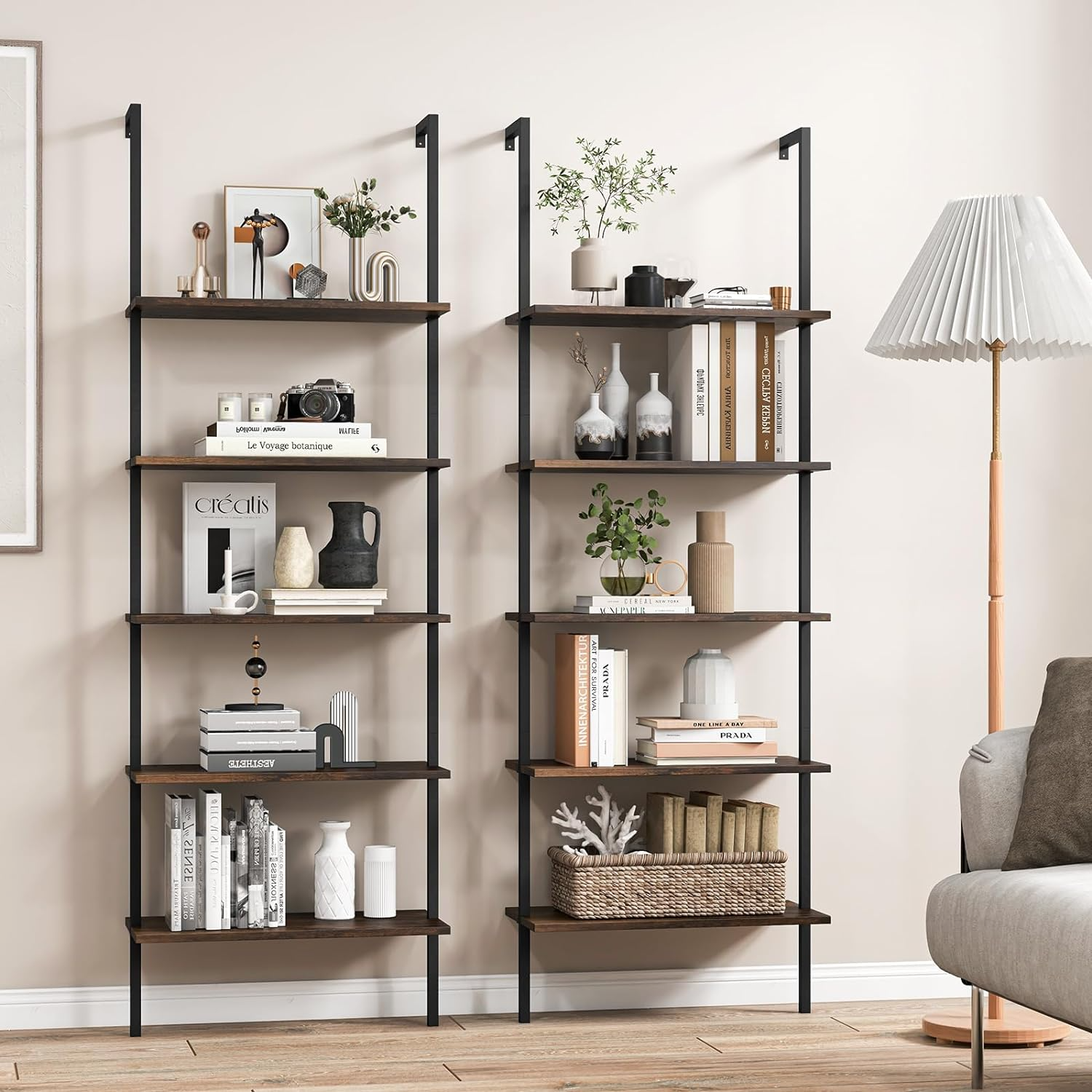 5Tier Bookshelf Modern Wall Mounted Ladder 5 Tiers Wood Open Bookcase