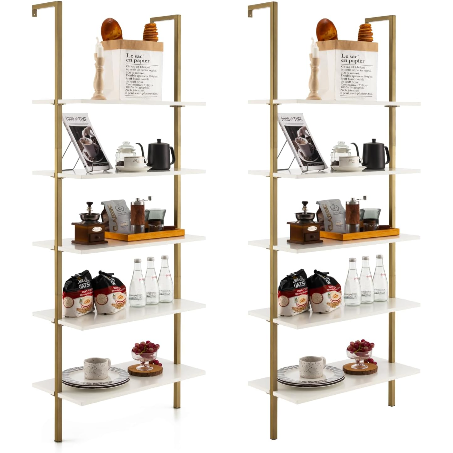 5Tier Bookshelf Modern Wall Mounted Ladder 5 Tiers Wood Open Bookcase