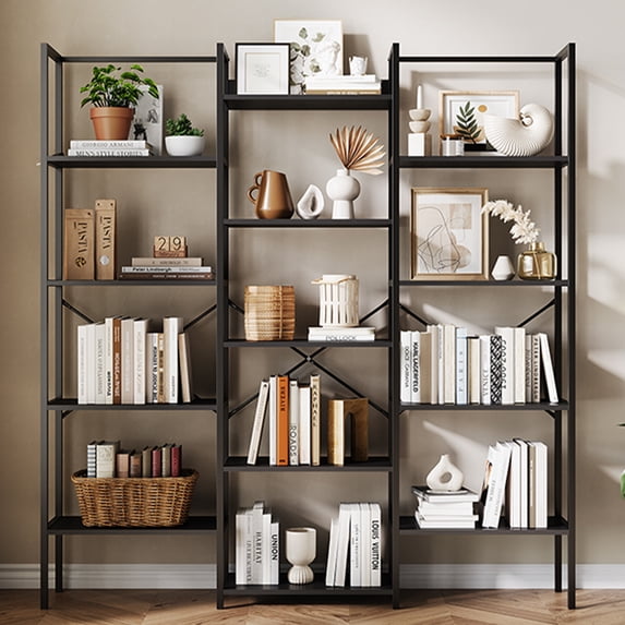 5-Tier Bookshelf, Rustic Industrial Bookcase with Frame, Modern Wide Large Book Case, Ideal for Living Room, Home and Office
