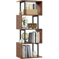 thumbnail image 1 of 5 Tier Bookshelf, S Shaped Geometric Bookcase, Narrow Freestanding Display Shelves, Modern Wood Decorative Storage Shelving Rack for Bedroom, Living Room, Home Office, Rustic Brown, 1 of 6