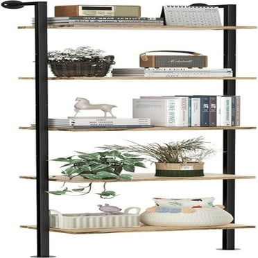 5 Tier Bookshelf Solid Wood Ladder Shelf - 11"D x 17.7"W x 69.9"H Rustic Brown
