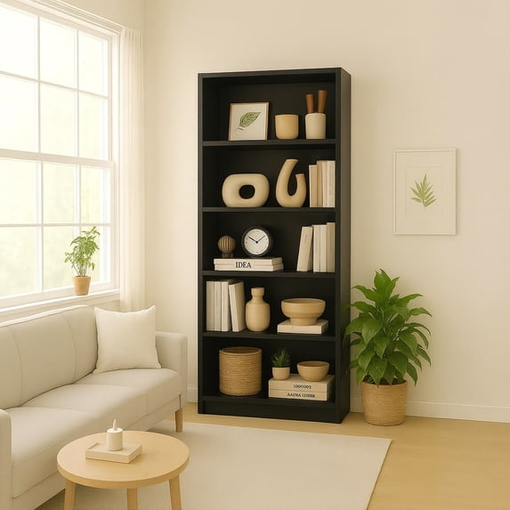 5-Tier Bookshelf Storage Cabinet with Open Shelves, MDF Display Shelf ...