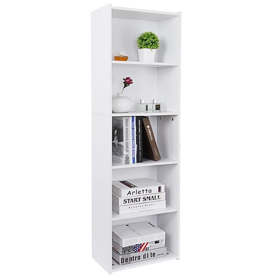 5-Tier Bookshelf Storage Wall Shelf Organizer White Bookcase Shelving Unit Home