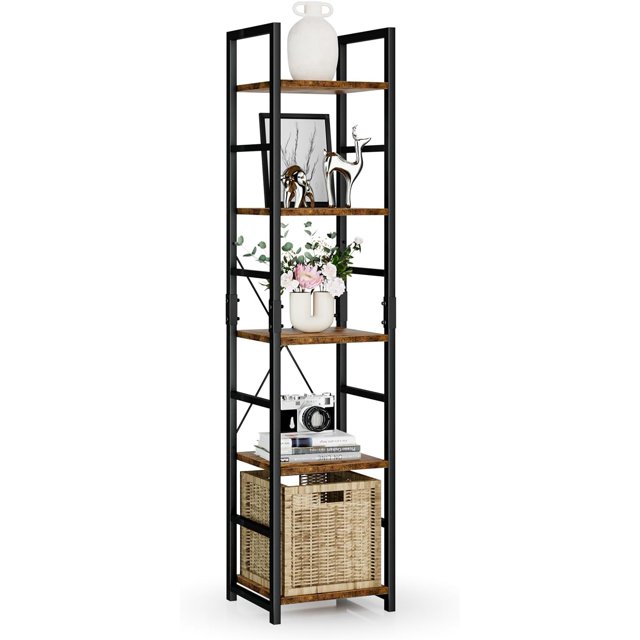 5 Tier Bookshelf, Tall Bookcase Shelf Storage Organizer, Modern Book