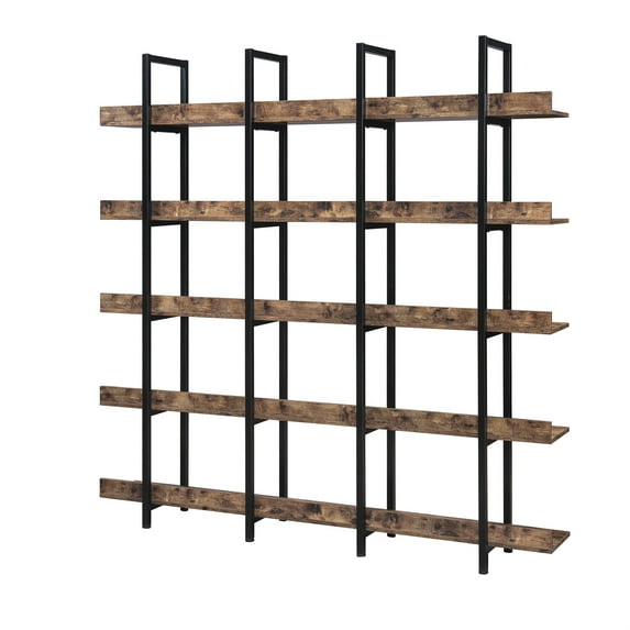 5 Tier Bookshelf,Tall Industrial Bookcase Wooden Metal Frame Vertical Open Bookshelf,Display Bookshelf Storage Organizer,Suitable for Bedroom Living Room Home Office Brown