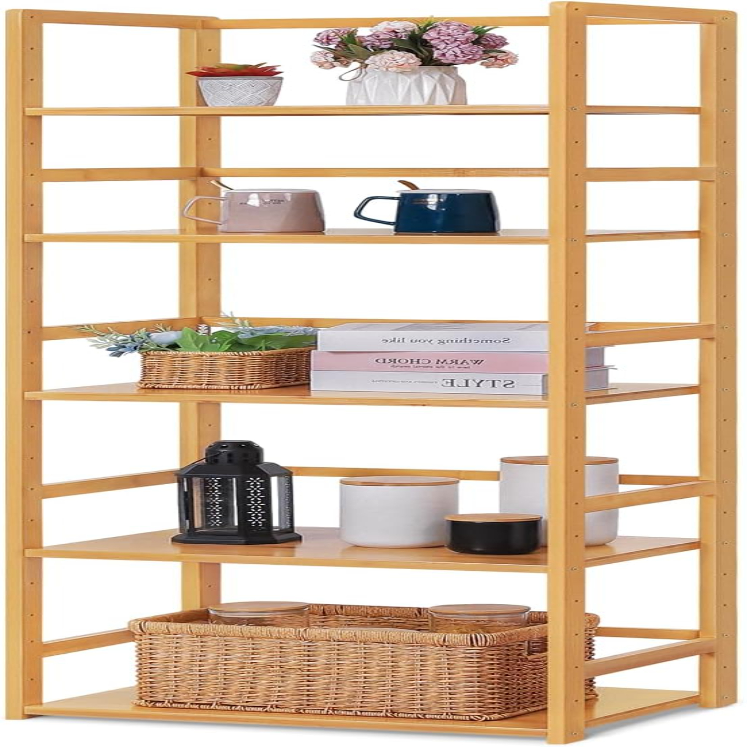5Tier Bookshelf Tall Narrow Shelving Units Adjustable Display Shelf