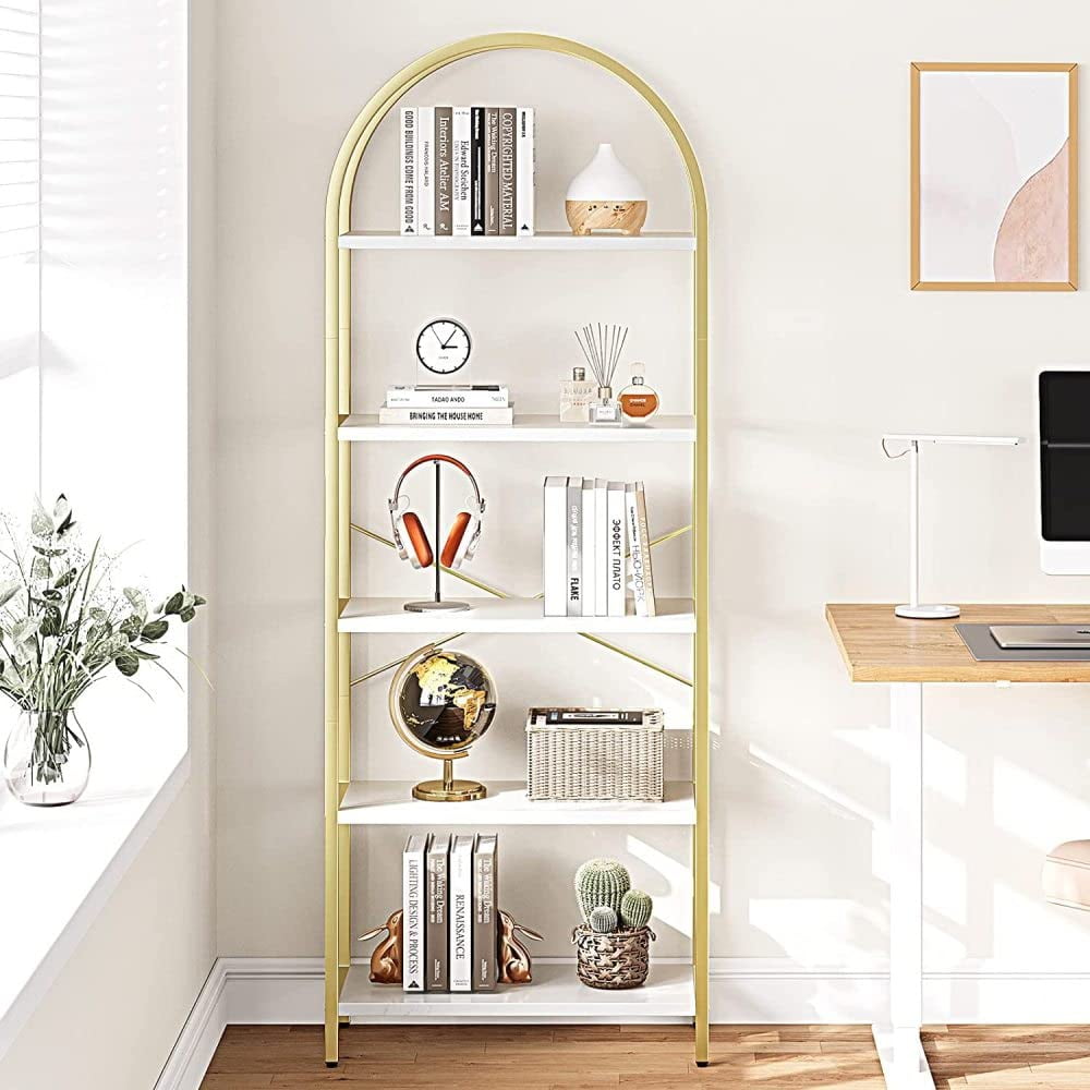 5 Tier Bookshelf with Metal Frame Arched Bookcase Display Racks for ...
