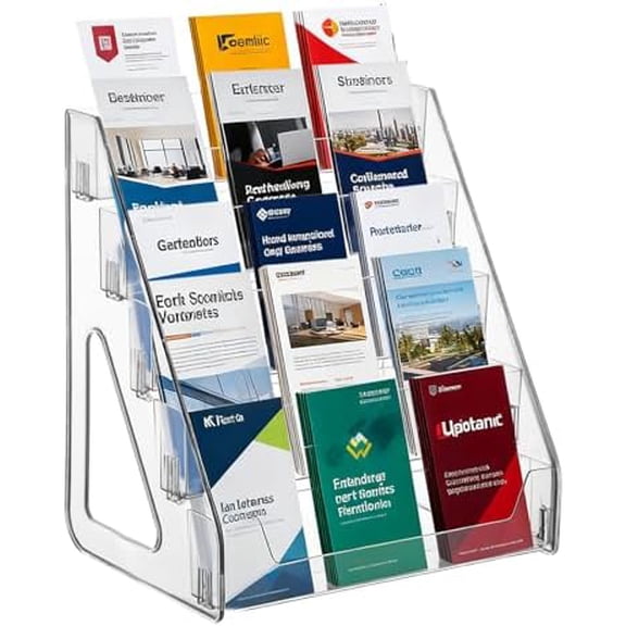 5 Tier Brochure Holder 12x13 Inch Acrylic Literature Display Stand Holds 3 Brochures in One Row Clear Pamphlet Holder Display Stand for Flyers Booklets Table Signs Office Home Store, Pack of 1
