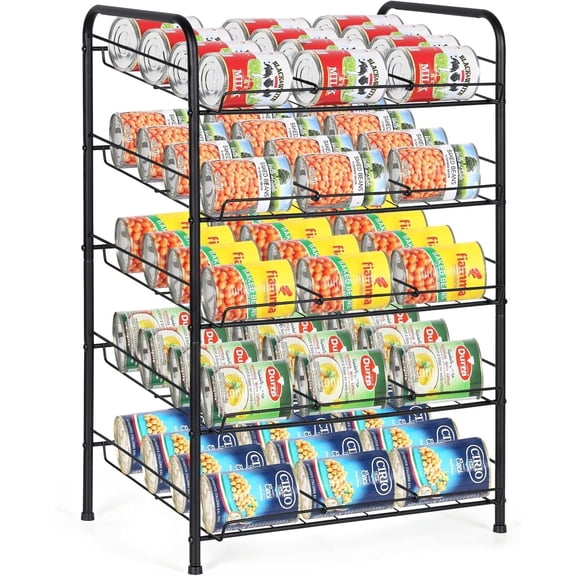 5 Tier Can Organizer for Pantry Can Holders 60 Cans Rack Canned Goods Organizer for Pantry Shelf Stackable Food Storage Can Dispenser for Kitchen Cabinet, Black