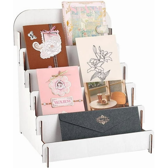 5 Tier Card Display Stand Index Card Holder Greeting Card Organizer Sticker Display Stand Birthday Card Christmas Card Holder Portable Rack for Vendors Cafe Home 11.8x11.8x14 Inch