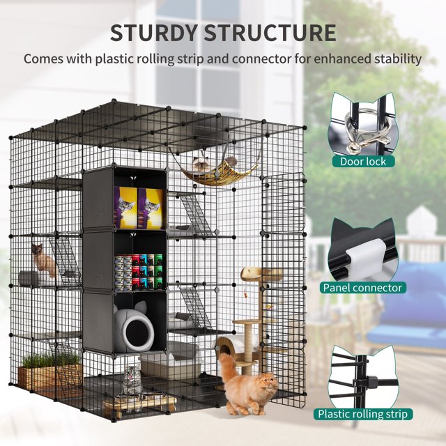 5Tier Cat Kennel, Metal Cat Cage with Cube Storage, DIY Indoor Catio