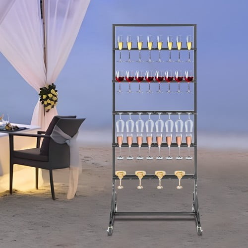 5-Tier Champagne Glass Holder Champagne Rack Wine Glass Rack W/Wheels