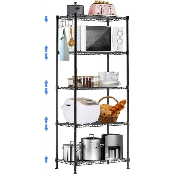 5 Tier Changeable Wire Shelving Rack, Adjustable Metal Shelves for Storage, 5 Tier Black Shelving Unit with Leveling Feet, 11.5"D x 21"W x 59"H, 550Lbs Capacity, For Kitchen, Pantry, Garage, Laundry