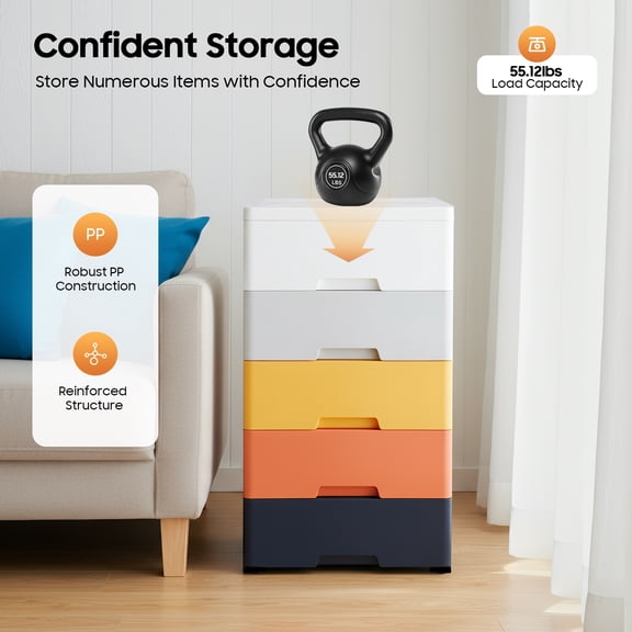 5-Tier Chest Of Drawers Organizer Wardrobe Cabinet Kids' Plastic Storage Drawers 45*30*84cm/17.72*11.81*33.07in