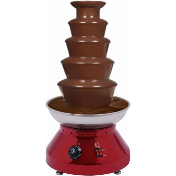 5-Tier Chocolate Fountain 230W Electric Chocolate Fondue Fountain Machine 7lb Hot Chocolate Fondue Tower for Parties Wedding Celebrations Buffet Dinner, Red