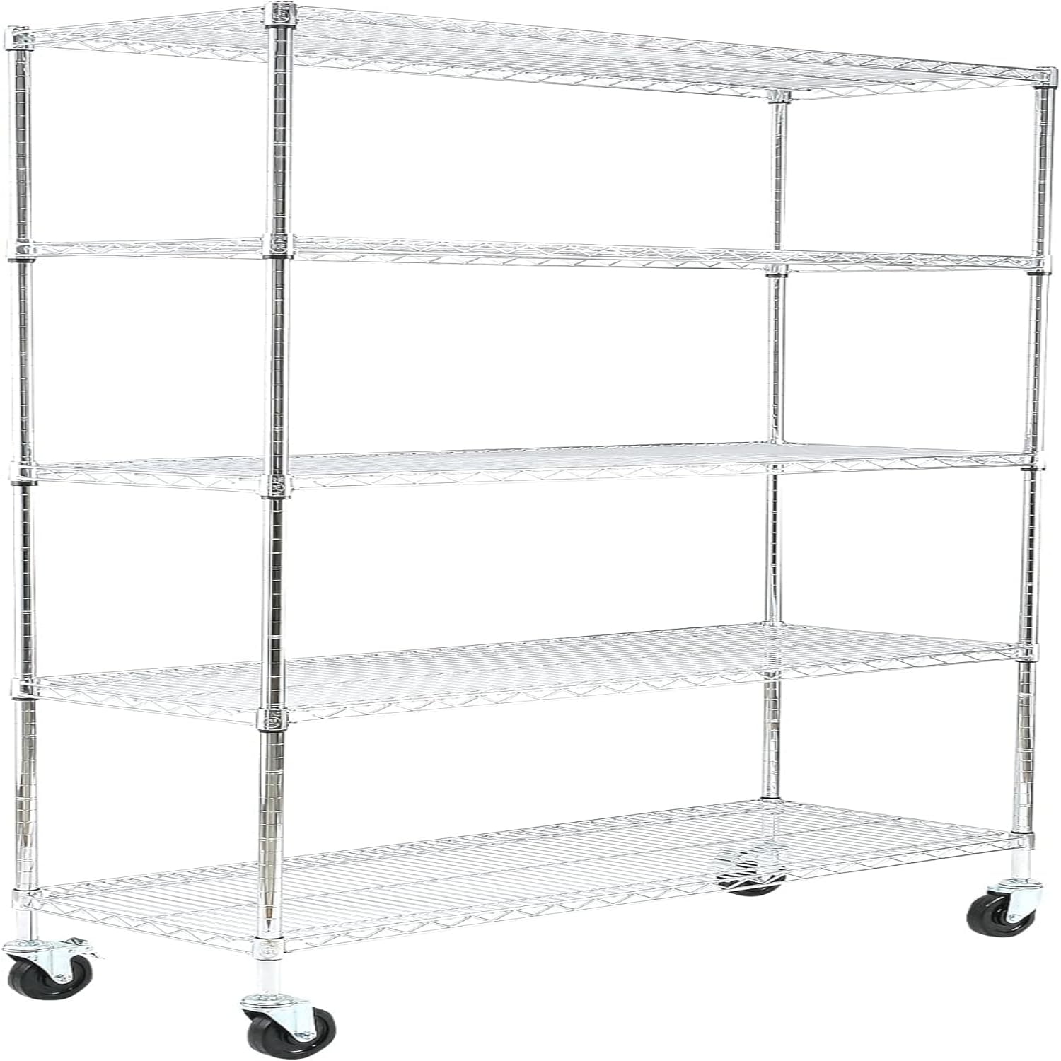5Tier Chrome NSF Certified Shelves Heavy Duty Steel Wire Shelving Unit with Wheels and
