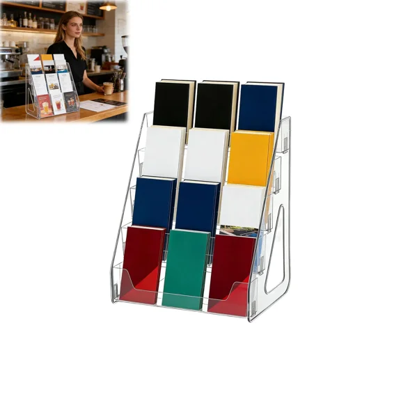 5 Tier Clear Acrylic Brochure Holder 12x13 Inch, PET Literature Display Stand for Flyers Pamphlets, Tabletop Wall Mount, Office Store(wwx)