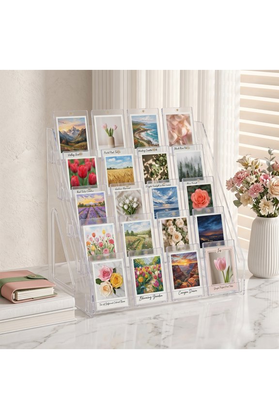 5 Tier Clear Acrylic Card Display Stand for Trading Cards, Sports Cards, Greeting Cards, Stickers Slanted Holder for PSA Slabs, Vendors, Collectors & Retail
