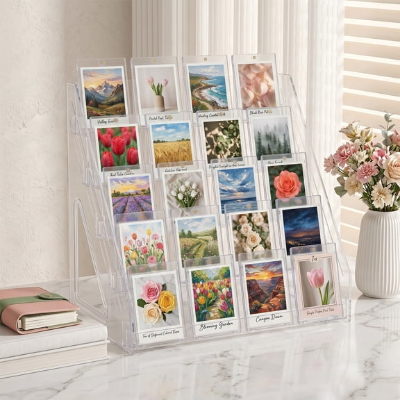 5 Tier Clear Acrylic Card Display Stand for Trading Cards, Sports Cards, Greeting Cards, Stickers Slanted Holder for PSA Slabs, Vendors, Collectors & Retail