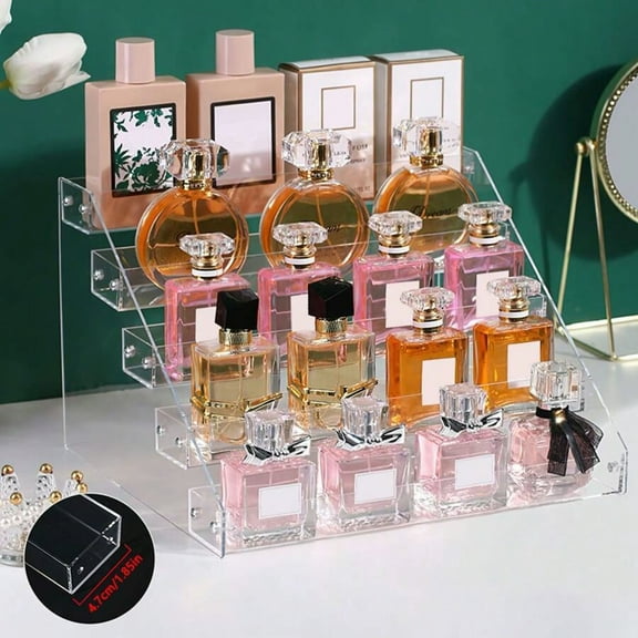 5-Tier Clear Acrylic Cosmetic Organizer - Multi-Compartment Stand for Perfume, Lipstick, Skincare & Jewelry, Freestanding Ladder Rack for Dorm Vanity & Bedroom