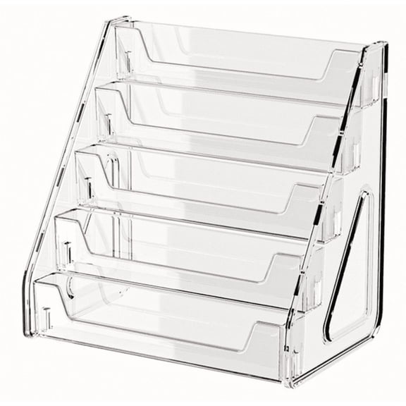 5 Tier Clear Acrylic Display Shelf Rack, Desktop Organizer for Picture Books, Magazines, Greeting Cards, 12.0 x 8.5 x 13.0 in Tilted Transparent Display Rack for Office, Desktop, Retail Store Shop