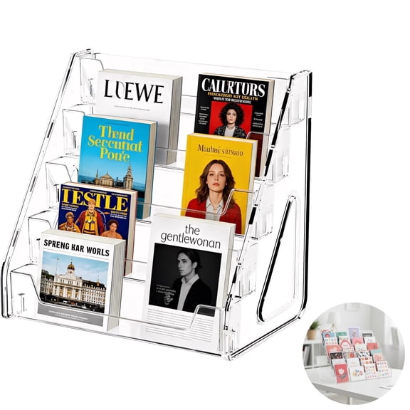5-Tier Clear Acrylic Display Stand, 12x8.5x13" Tiered Shelf Rack Organizer for Cosmetics, Skincare, Stickers & Greeting Cards, Tool-Free Assembly, Space-Saving Countertop Display