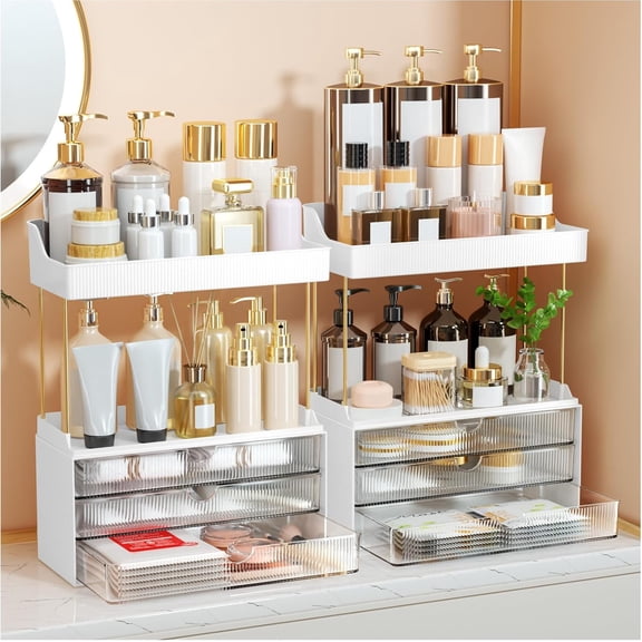 5-Tier Clear Makeup and Skincare Organizer with 6 Drawers for Bathroom Vanity or Office