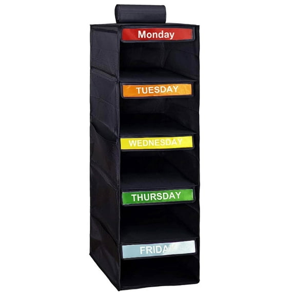 5-Tier Closet Organizer, Closet Hanging Rack with Side Pockets and Custom Labels, Foldable (Black)