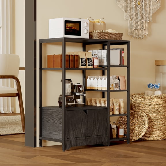 5 Tier Coffee Bar Station,Kitchen Stand with Storage Cabinet,Farmhouse Corner Coffee Bar Cabinet for Small Spaces,Free Standing Bakers Rack for Kitchen,Entryway,Living Room