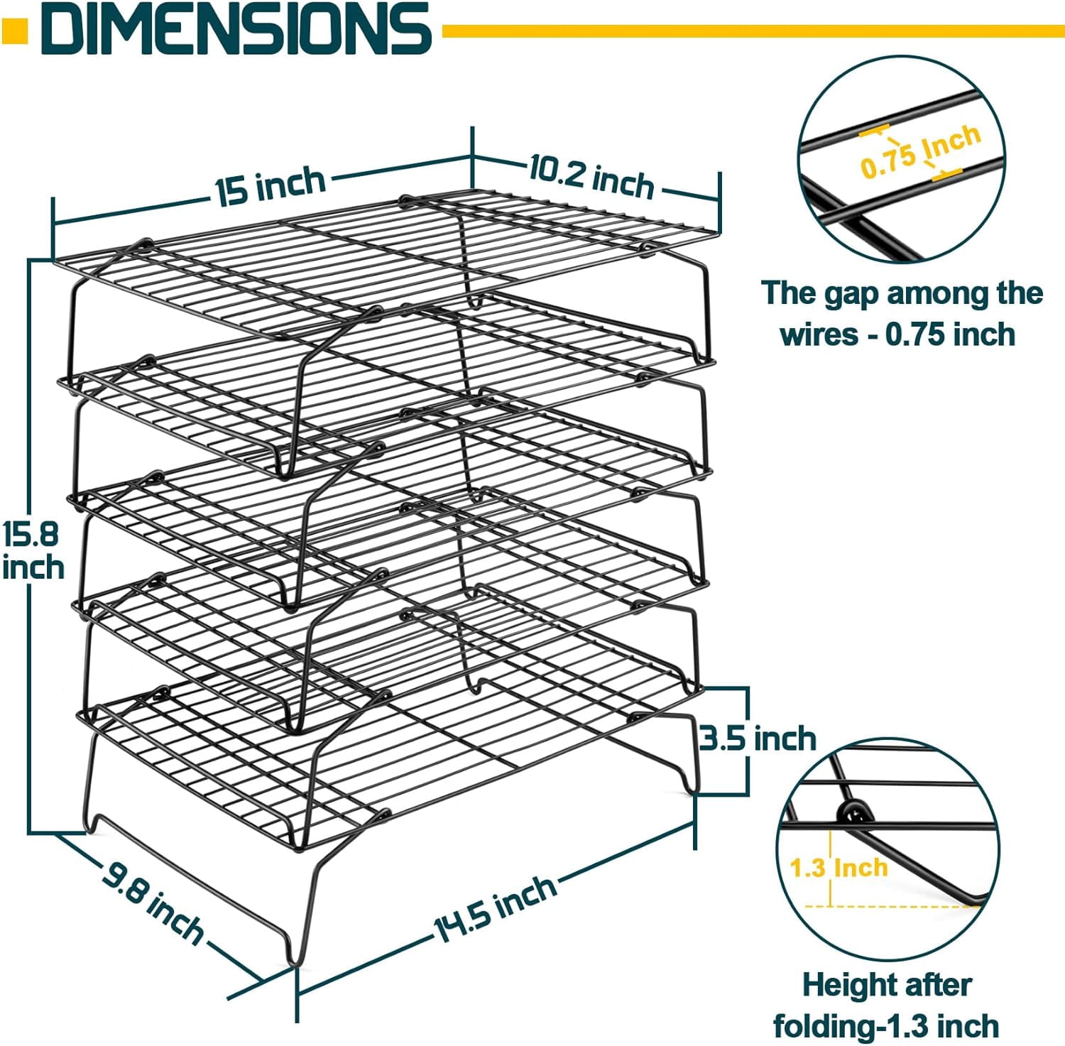 5-Tier Cooling Rack Set - Stainless Steel Stackable Baking Cooking ...