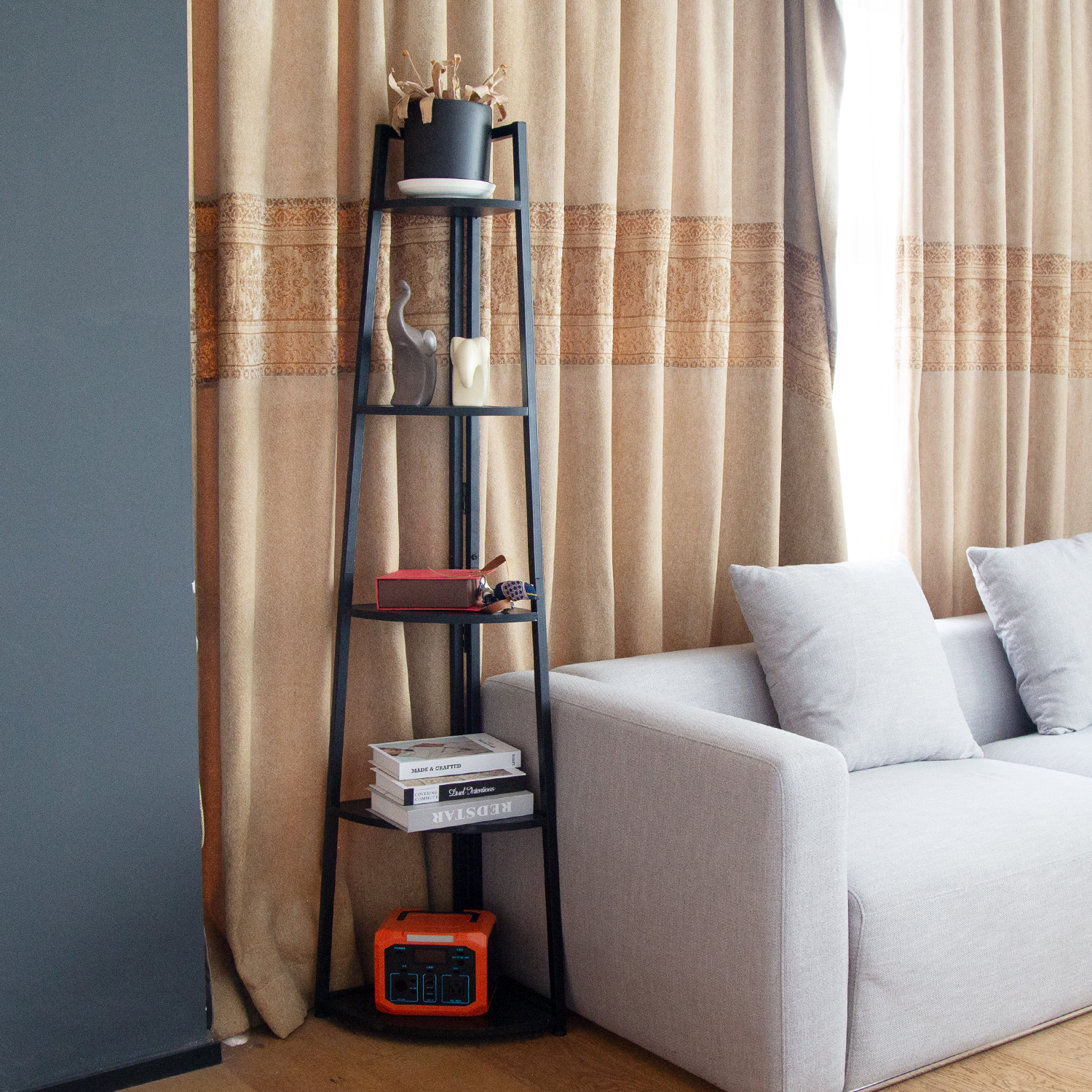 HOMEFORT 5 Tier Corner Bookshelf, Small Corner Bookcase Slim