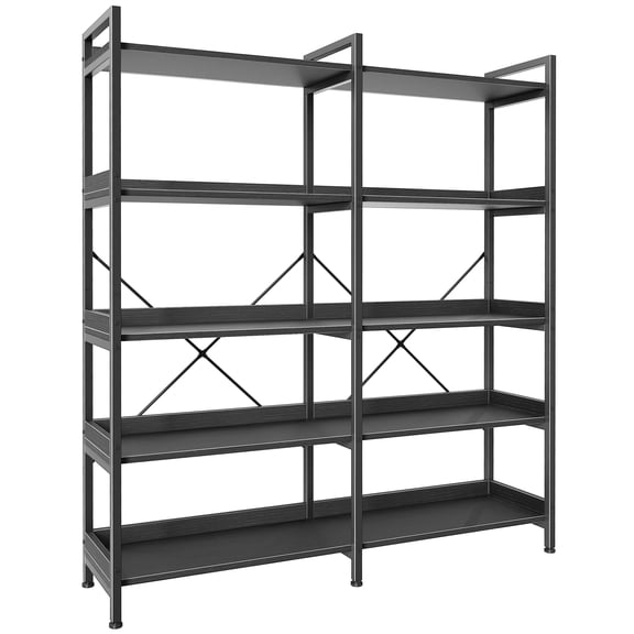 5-Tier Corner Bookshelf 12 Open Storage Shelves with Raised Baffle X-Shape Reinforced Metal Frame Adjustable Feet Freestanding Wooden Display Bookcase for Home Office