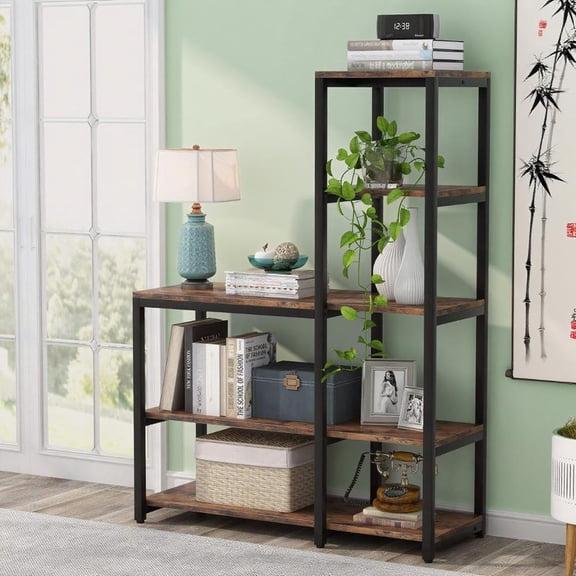 5-Tier Corner Bookshelf, Industrial L-Shaped Storage Shelf, 39.37"W x 15.74"D x 57.08"H, Multifunctional Bookcase for Living Room, Bedroom, Kitchen