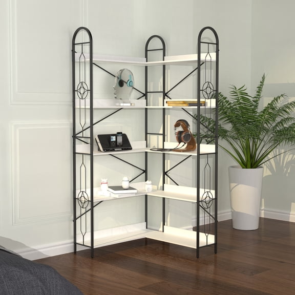 5 Tier Corner Bookshelf, Modern Corner Bookcase, Large Open Shelf Bookcase,Display, Shelving, Tall Bookshelves Storage Display Rack for Bedroom, Living Room and Home Office, White