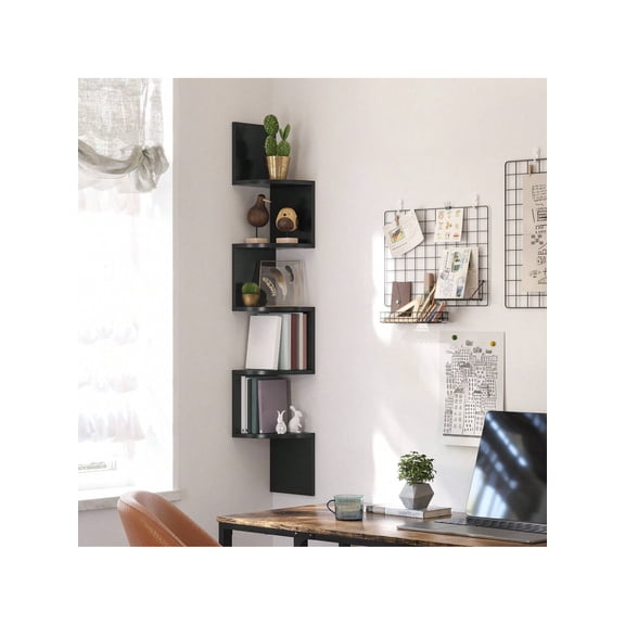 5-Tier Corner Shelf, Wall Mount Floating Bookshelf and Zigzag Wall Storage Rack