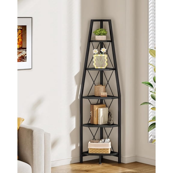 5-Tier Corner Shelf, Corner Bookshelf, Ladder Shelf, Floor Standing Storage Rack, Open Display Stand, Plant Stand, for Living Room, Bedroom, Study, Bathroom