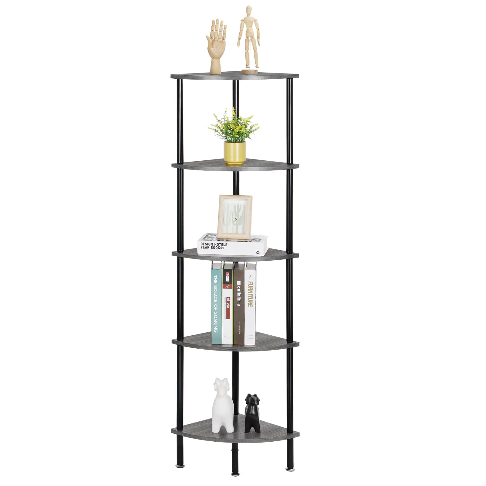 5 Tier Corner Shelf, Industrial 5-Tier Wall Corner Bookshelf Stand ...