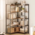 thumbnail image 1 of 57 inch L Shaped Corner Bookshelf, 5 Tier Reversible Industrial Bookcase with Open Storage Shelves, Metal Frame Display Rack for Home Office, Living Room, Bedroom, Kitchen, Vintage, 1 of 7