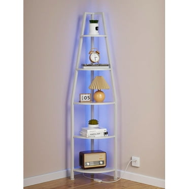 5 Tier Corner Shelf with LED Light, 67.2” Tall Standing Shelf for Wall Corner, Narrow Bookshelf Ladder Shelf for Bedroom, Living Room, Pl