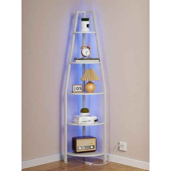 5 Tier Corner Shelf with LED Light, 67.2” Tall Standing Shelf for Wall Corner, Narrow Bookshelf Ladder Shelf for Bedroom, Living Room, Pl