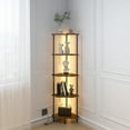 thumbnail image 1 of 5 Tier Corner Shelf with LED Light,Tall Corner Wall Shelf, Display Shelf,Narrow Bookshelf,The Classic Combination of Rustic Brown and Black Standing Shelf,Suitable for Bedroom,Living Room,Kitchen, 1 of 8