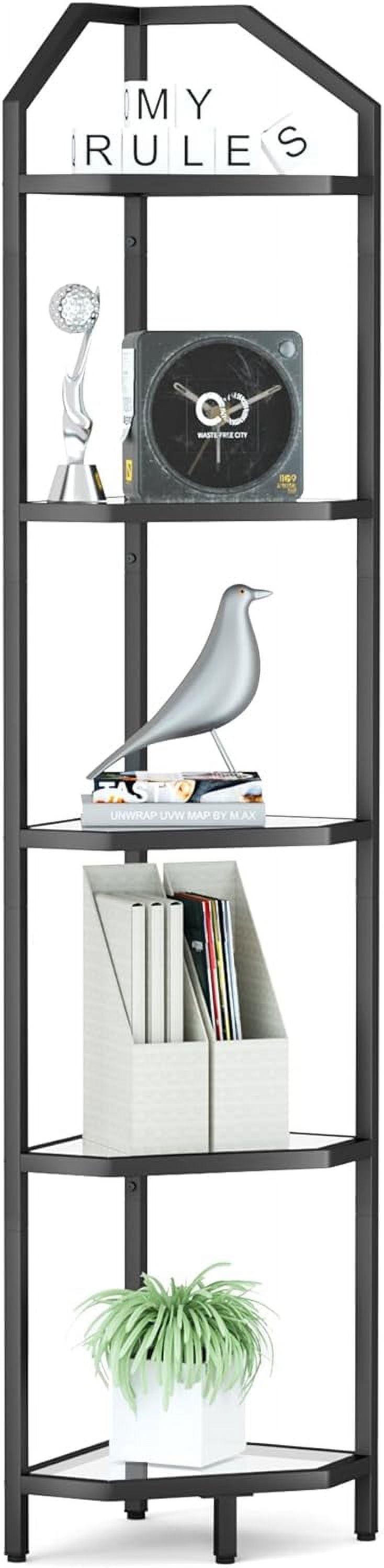 5-Tier Black Tempered Glass Corner Shelf Stand