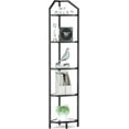 thumbnail image 1 of 5-Tier Corner Shelf Stand, Black Corner Bookshelf, Bathroom Storage Rack Shelf, Plant Rack, Tempered Glass, Steel Frame, Modern Style for Living Room, Bathroom, Kitchen, Metallic Black, 1 of 10