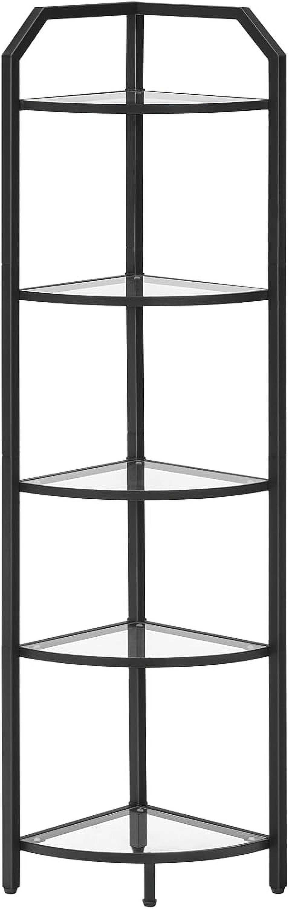 5-Tier Corner Shelf Stand, Black Corner Bookshelf, Tempered Glass ...